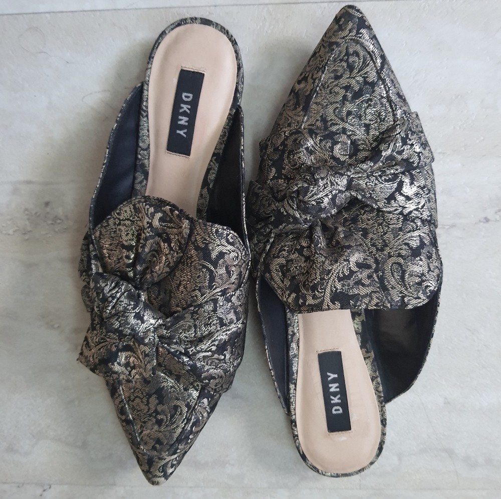 Gold and Black DKNY Mules
